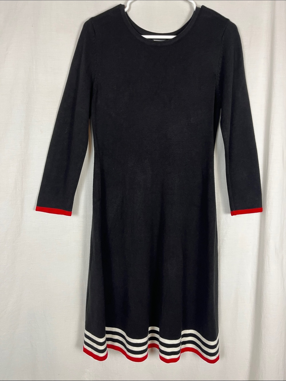 JH Black Midi A Line Dress with Red and White Stripes